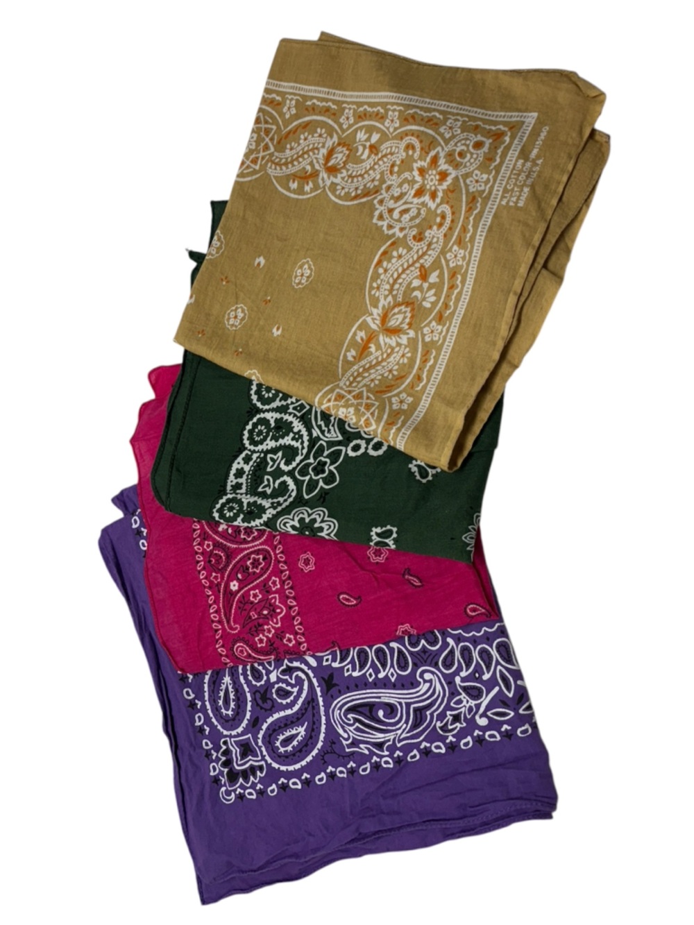 Vintage Cotton Bandanas Paisley Lot 4 Purple Gold Green Pink Scarf Handkerchief
